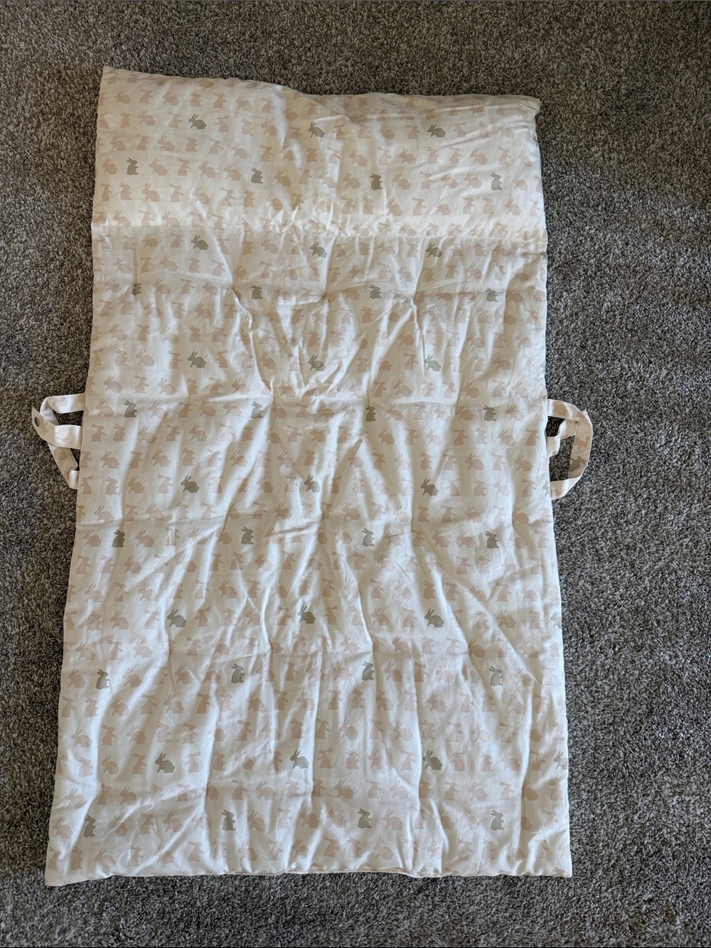 Restoration Hardware Cream Quilted Baby Sleeping Mat with Bunny Print